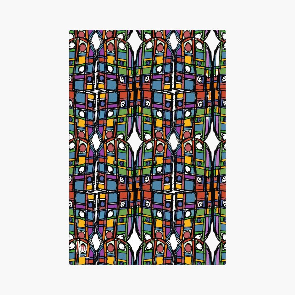 Colorful geometric patterned curtain on a white background - by northwind illustrations