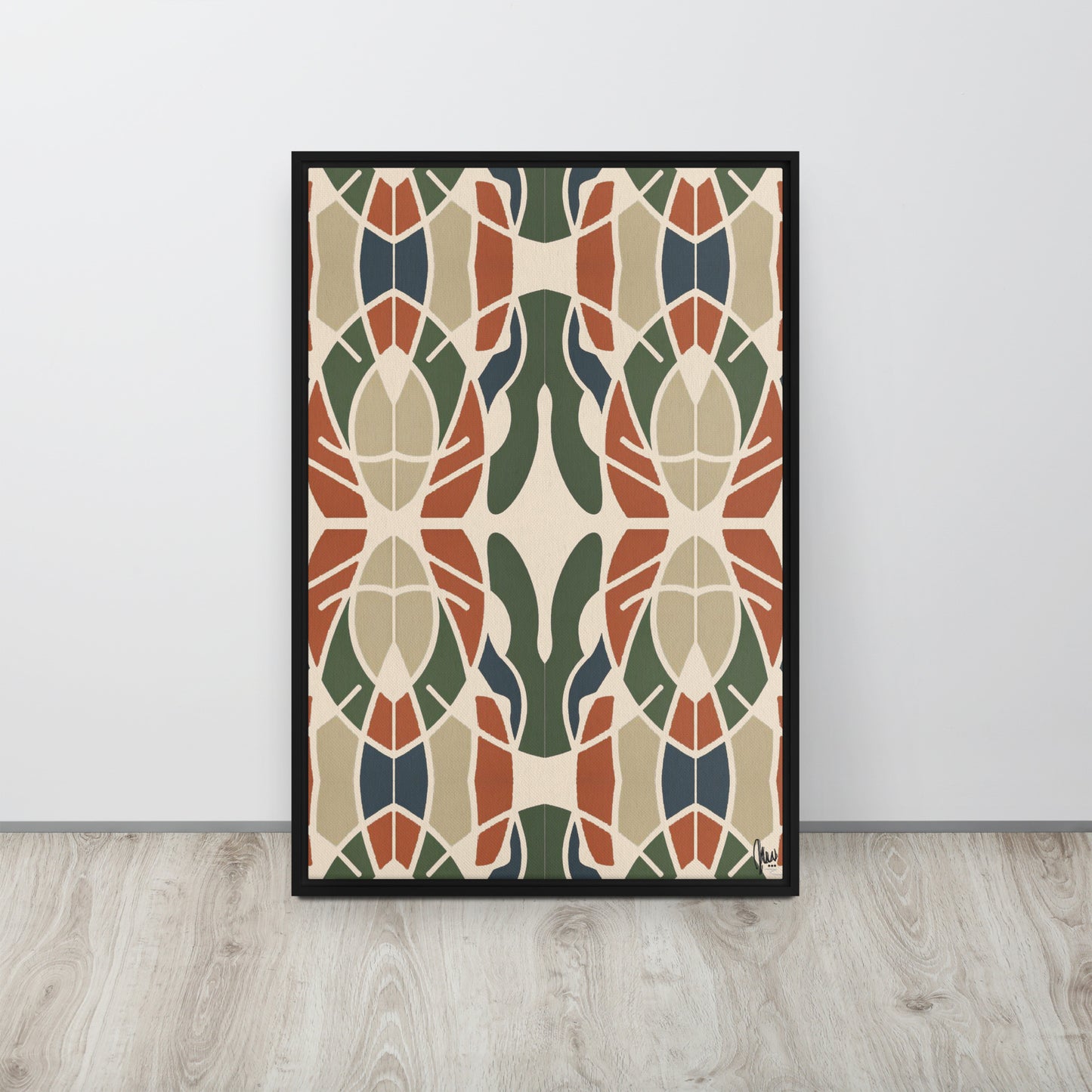 Framed abstract art print with geometric pattern on a white wall - by northwind illustration
