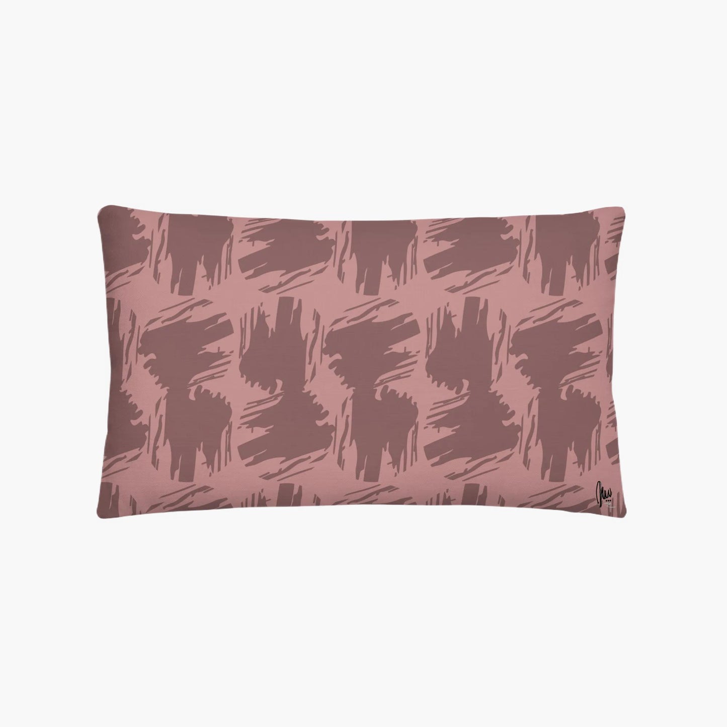 Pink pillow with abstract pattern on a white background