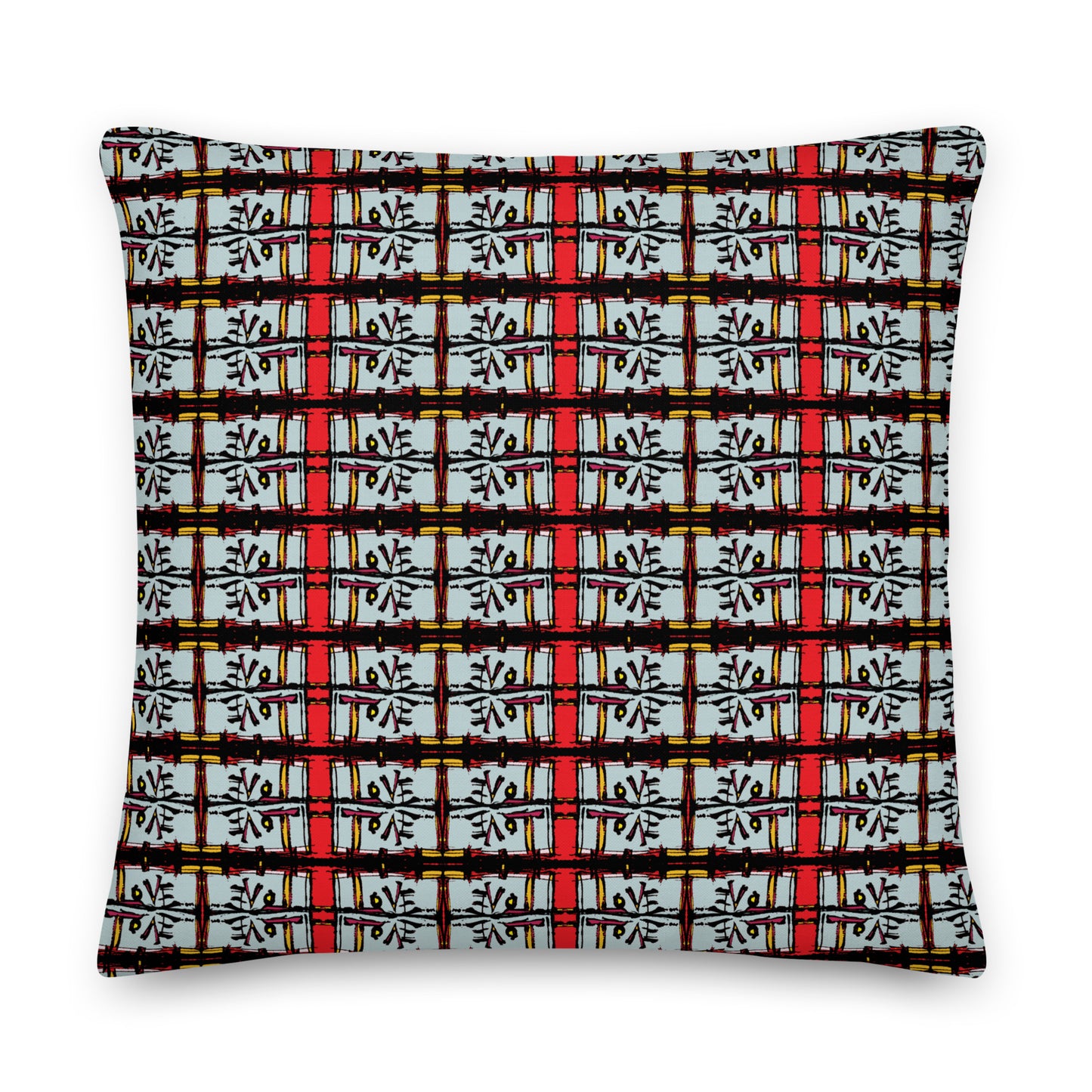 Decorative pillow with a plaid pattern on a white background