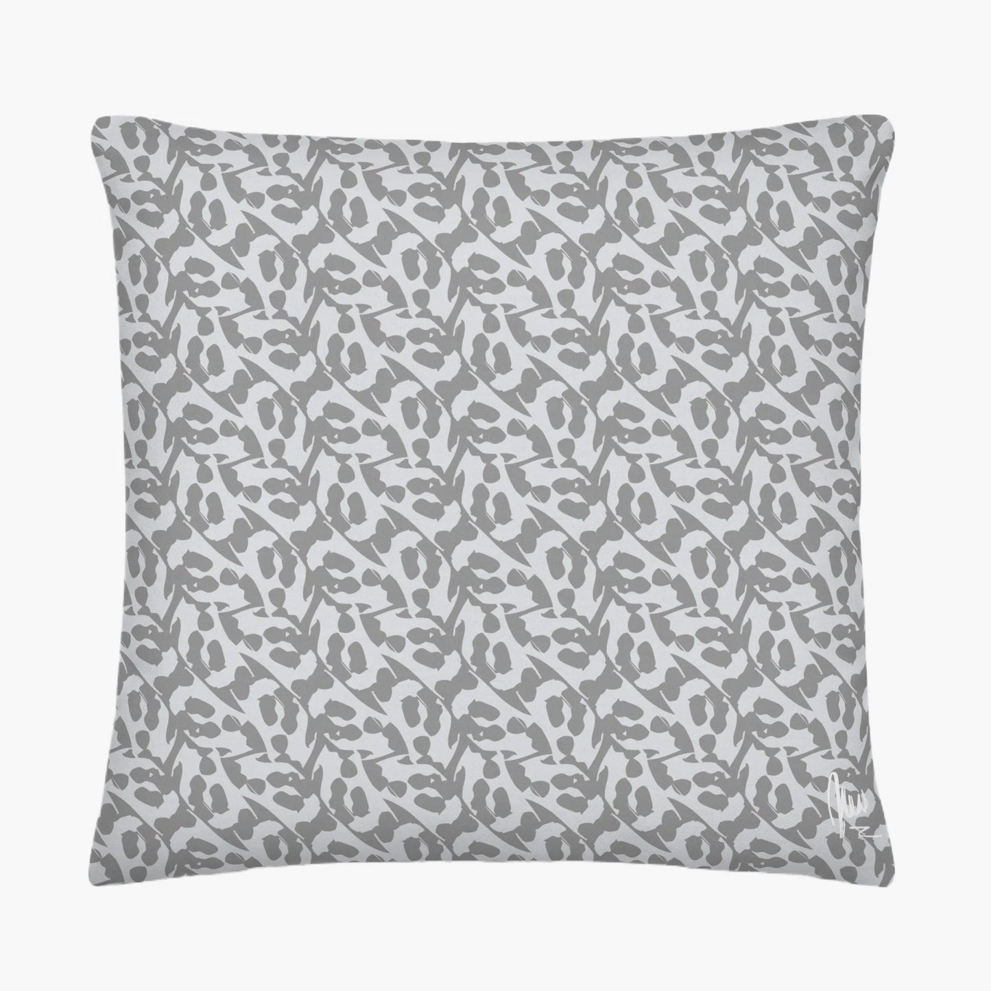 Gray pillow with subtle pattern on a white background