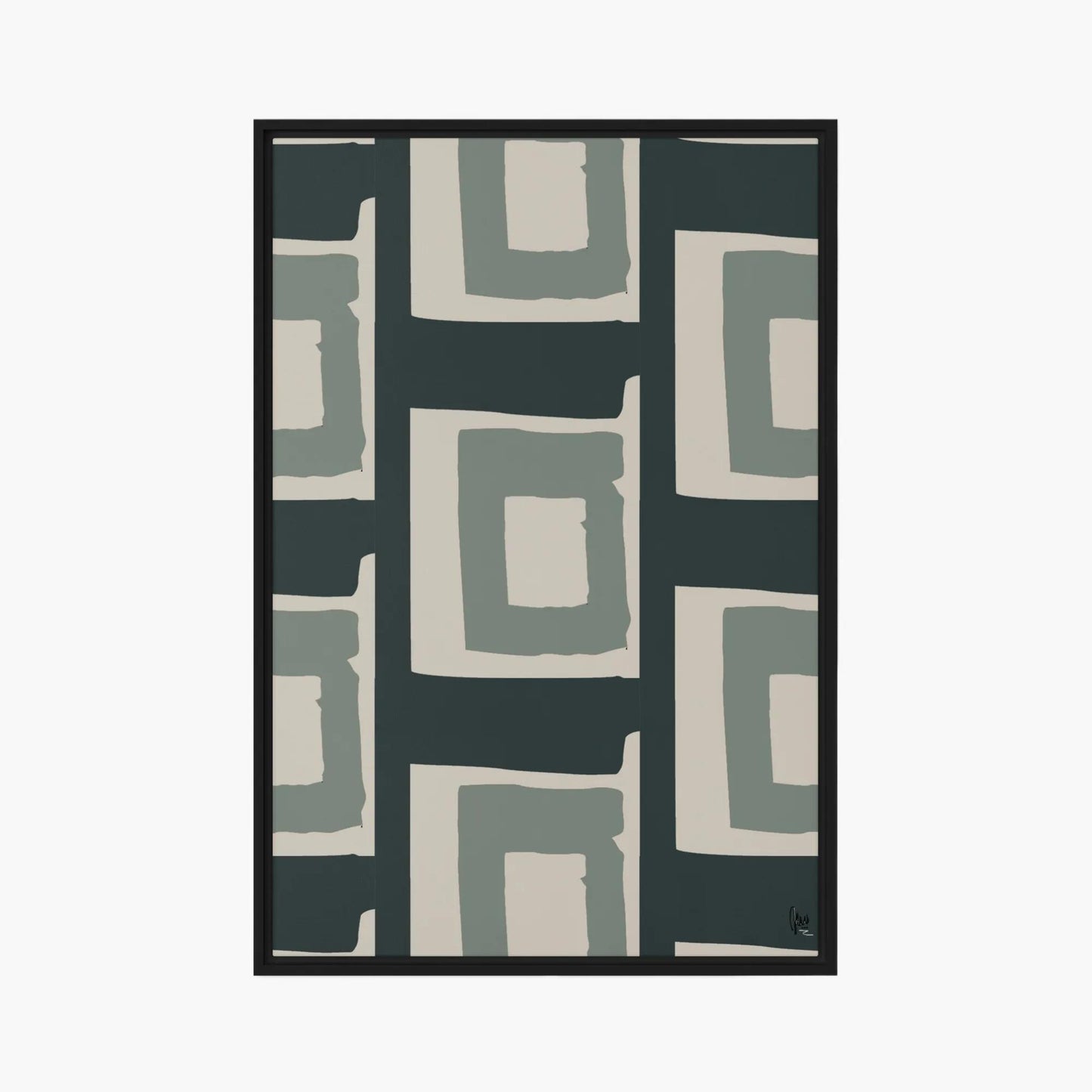 Framed artwork with geometric pattern on a white background