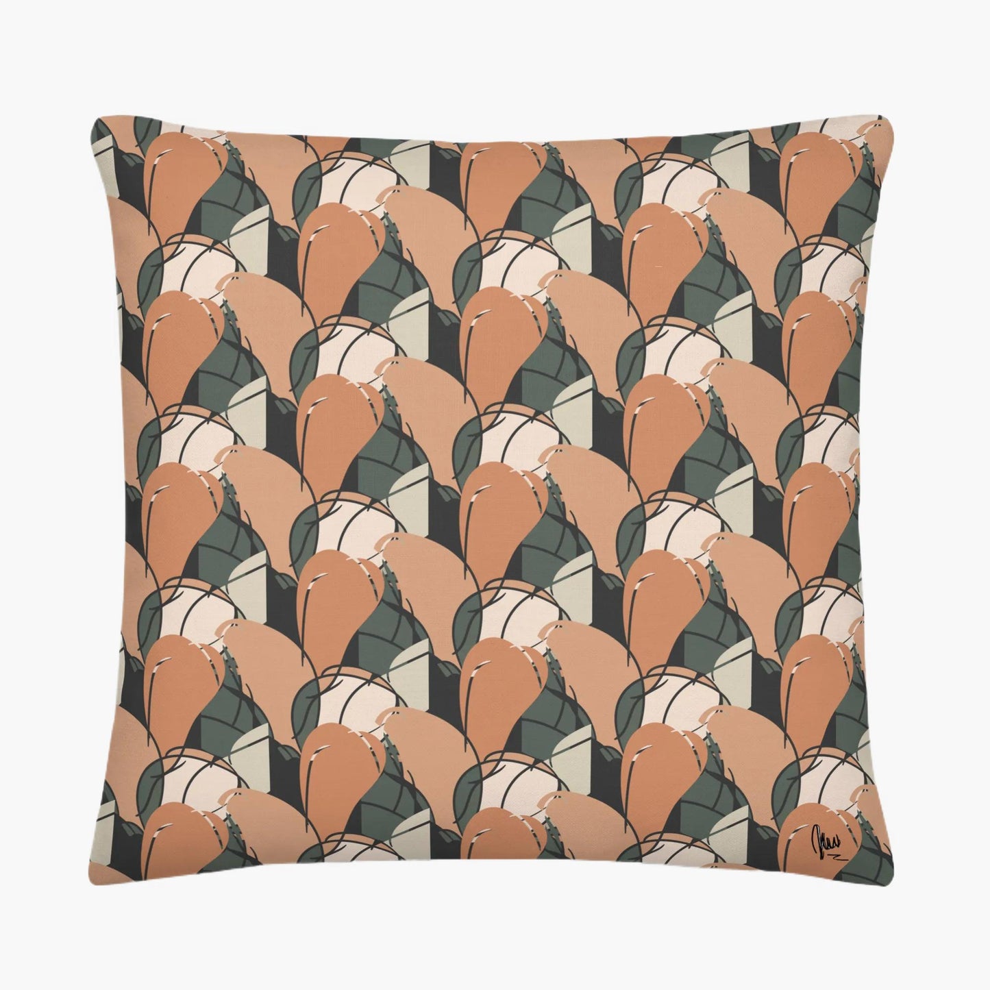 Decorative pillow with geometric pattern on a white background