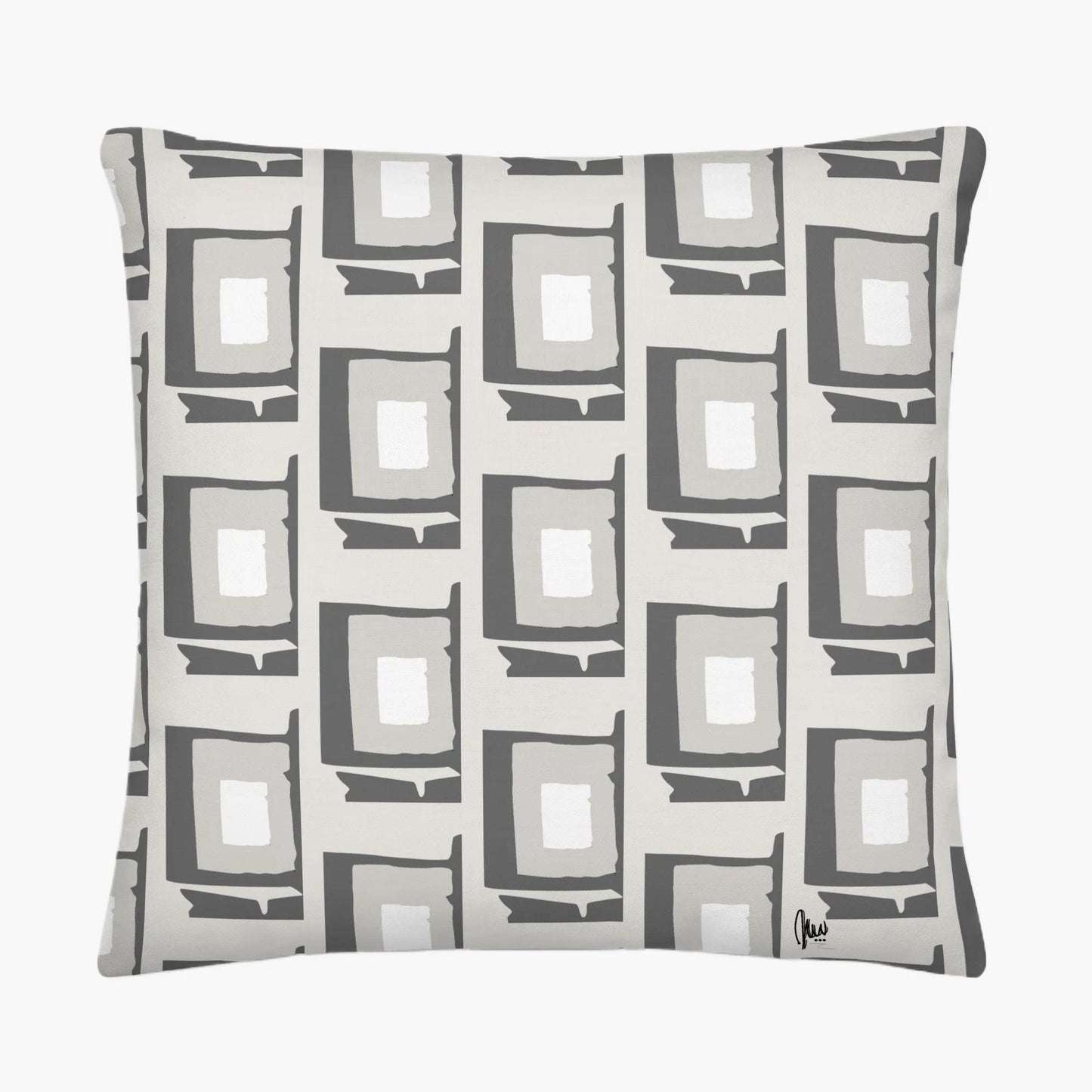 Decorative pillow with geometric pattern on a white background