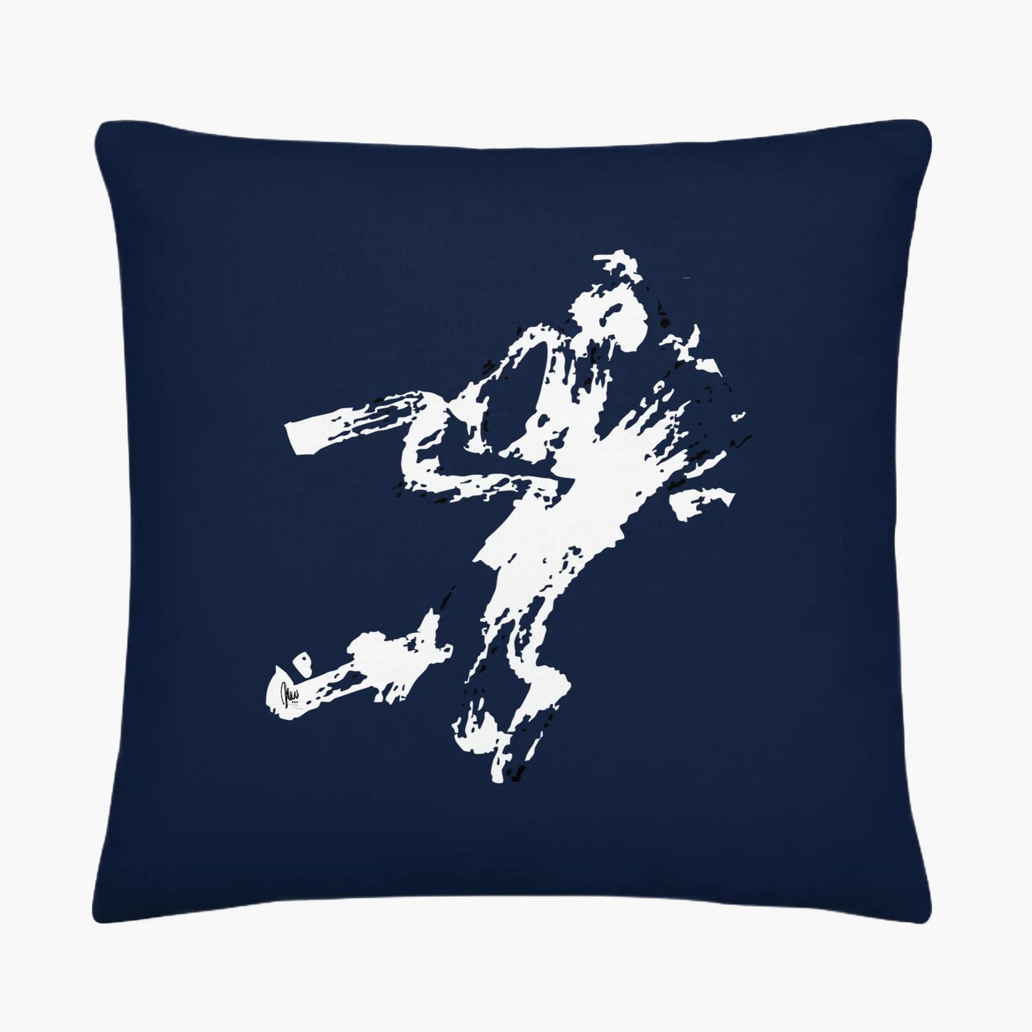 Navy blue pillow with white abstract design on a white background - by Northwind Illustrations