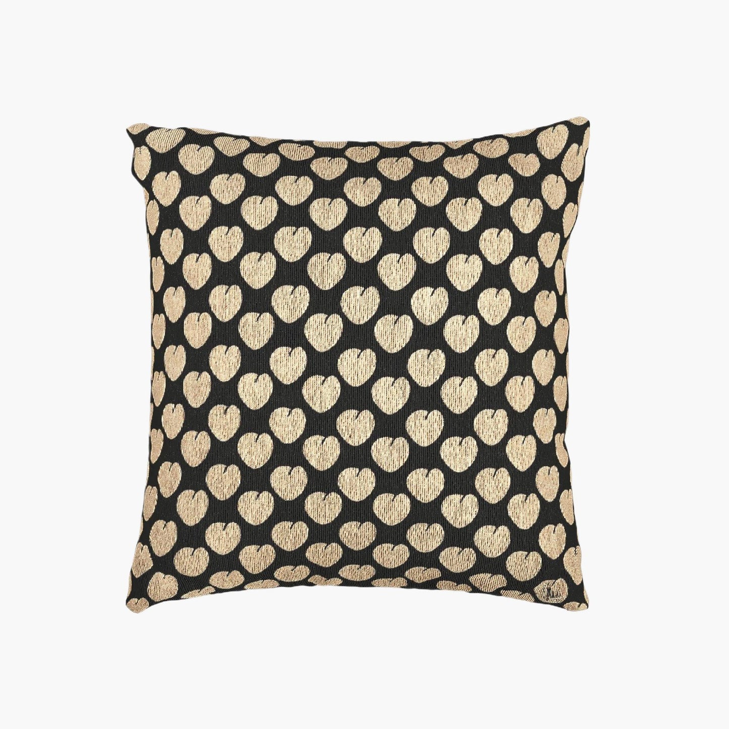 Decorative pillow with gold heart pattern on a black background