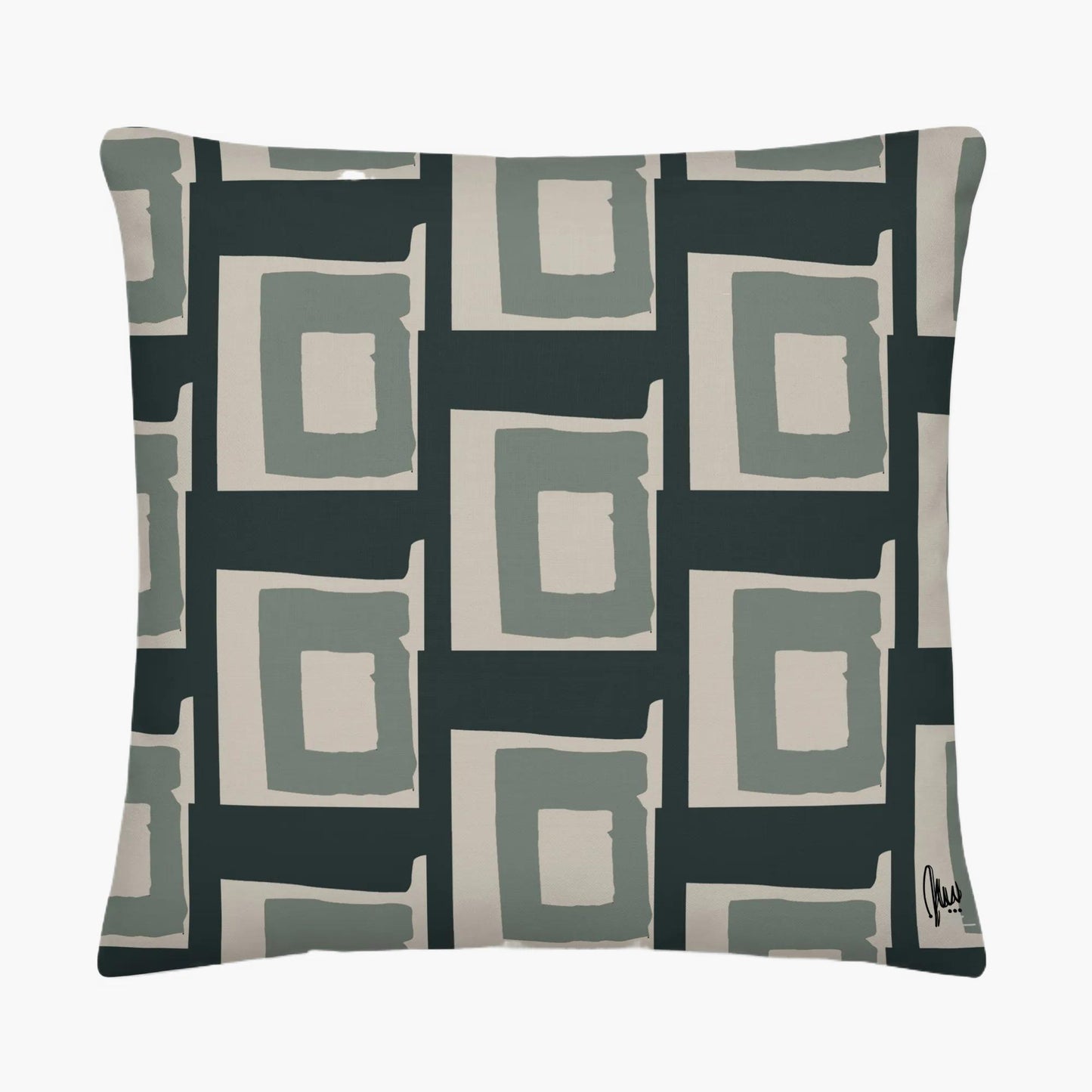 Decorative pillow with geometric square pattern on a white background by Northwind Illustrations