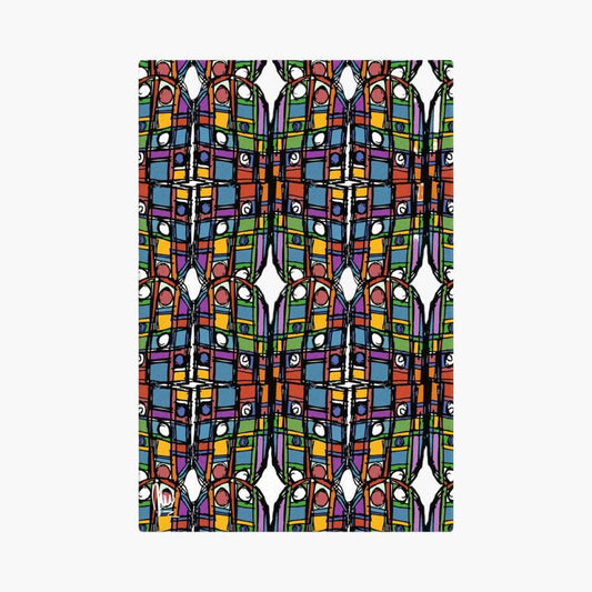 Colorful geometric patterned curtain on a white background - by northwind illustrations