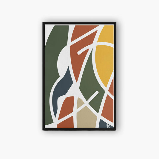 Framed abstract art print with geometric shapes on a white background - by northwind illustration 