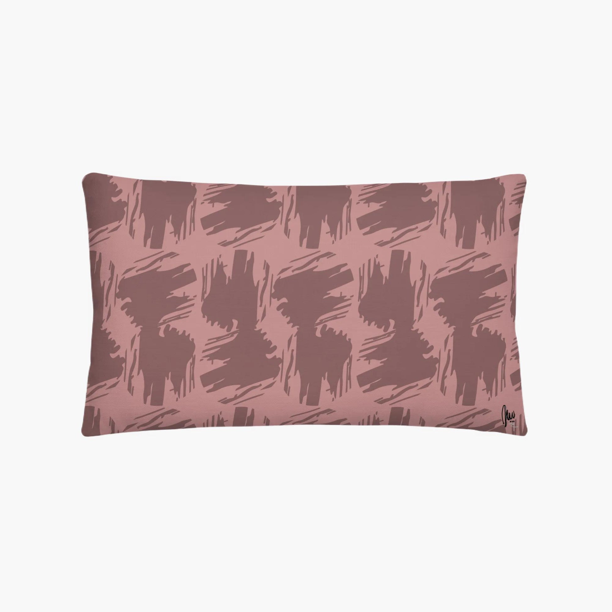 Pink pillow with abstract pattern on a white background