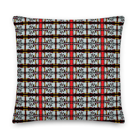 Decorative pillow with a plaid pattern on a white background