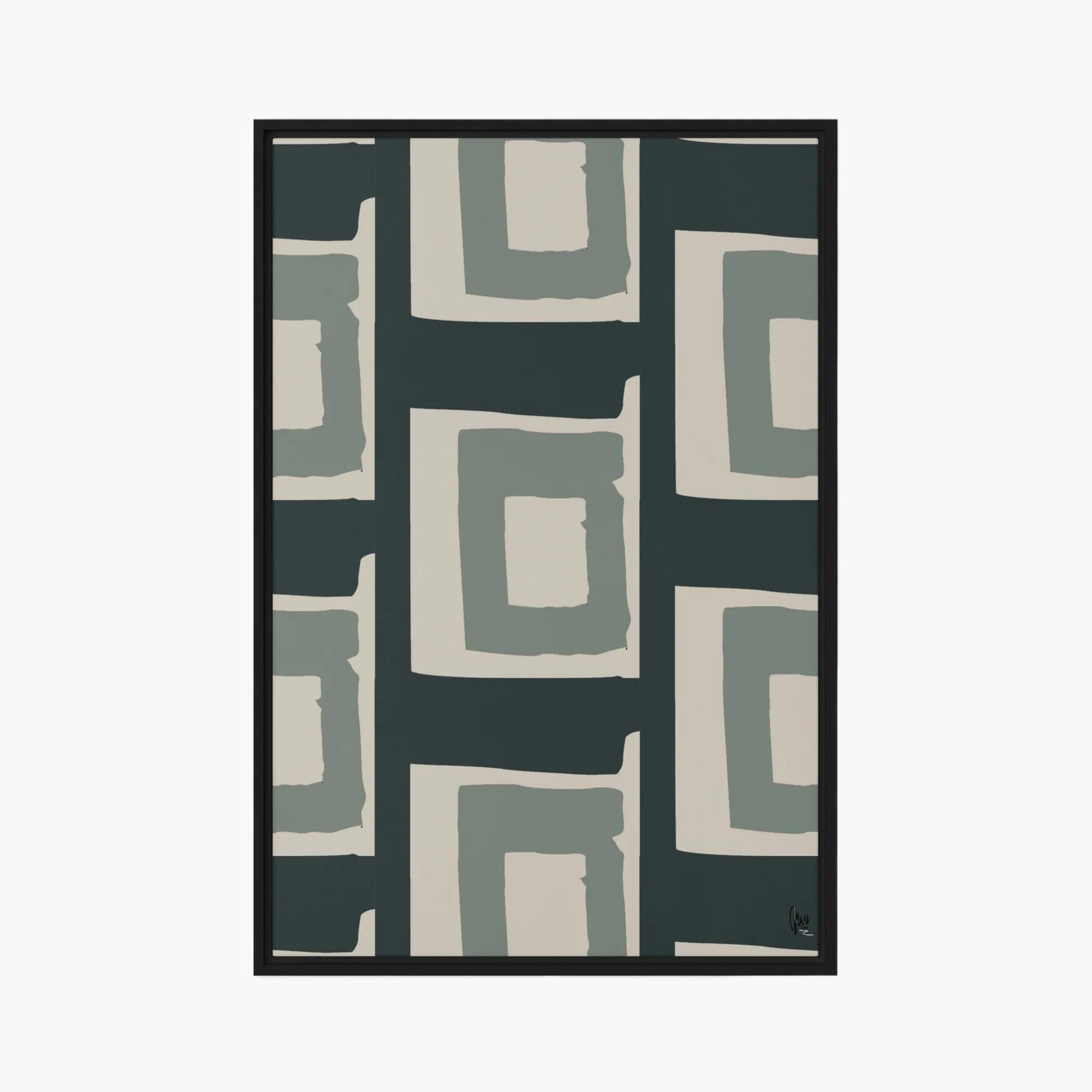 Framed artwork with geometric pattern on a white background