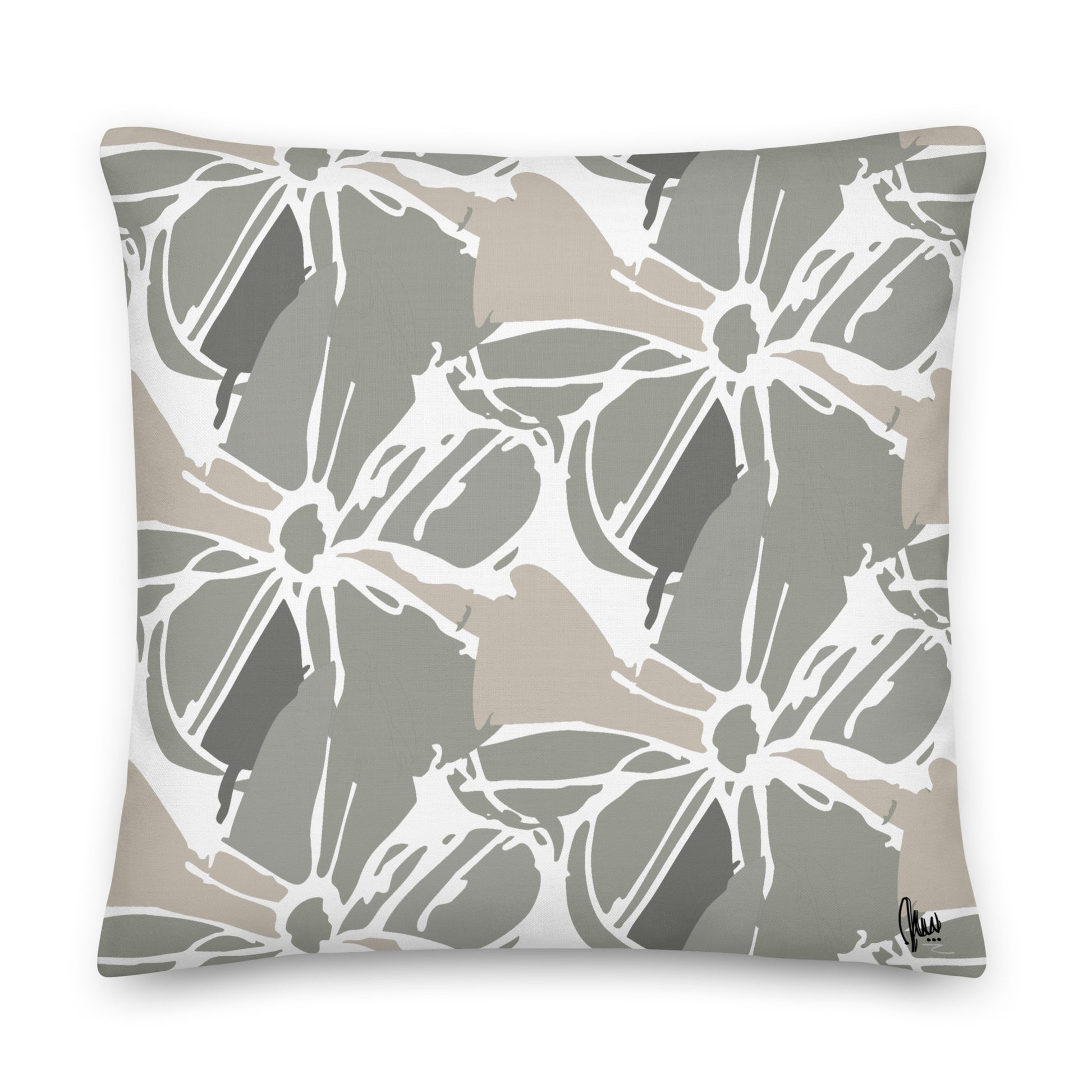 Decorative pillow with floral pattern on a white background