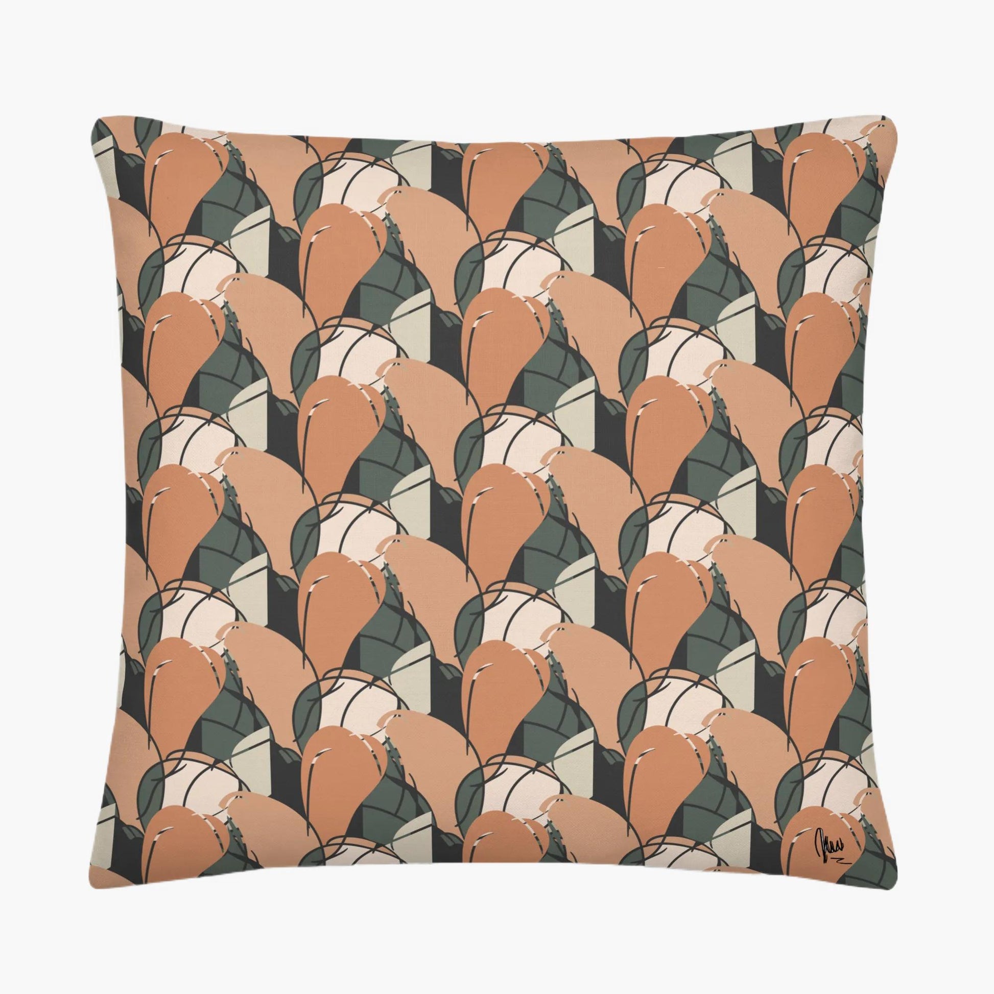 Decorative pillow with geometric pattern on a white background