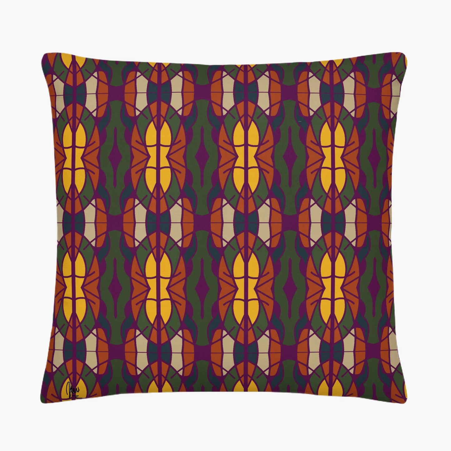 Decorative pillow with a colorful geometric pattern on a white background - by Northwind Illustrations