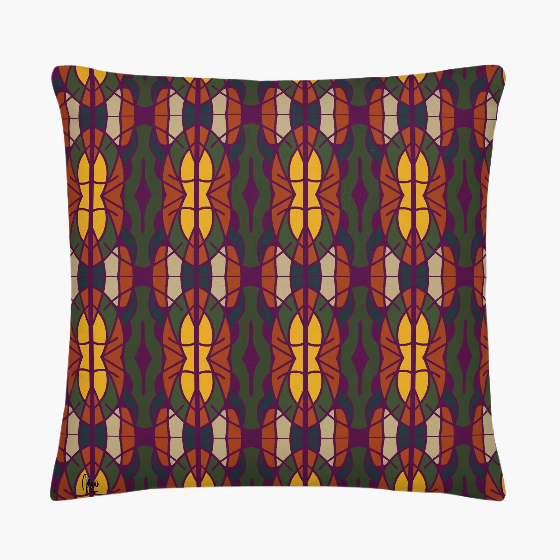 Decorative pillow with a colorful geometric pattern on a white background - by Northwind Illustrations