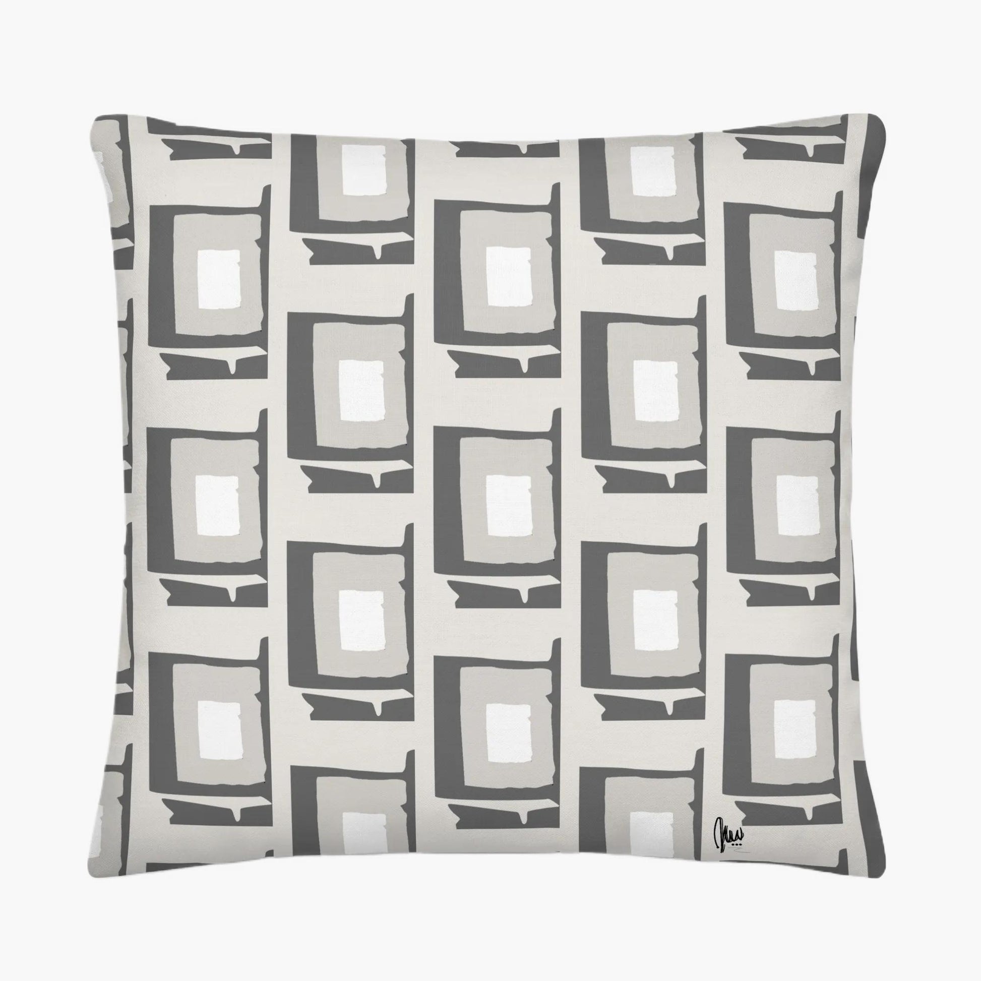 Decorative pillow with geometric pattern on a white background