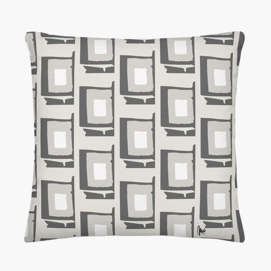 Decorative pillow with geometric pattern on a white background