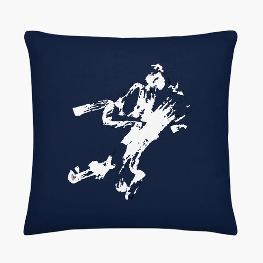 Navy blue pillow with white abstract design on a white background - by Northwind Illustrations