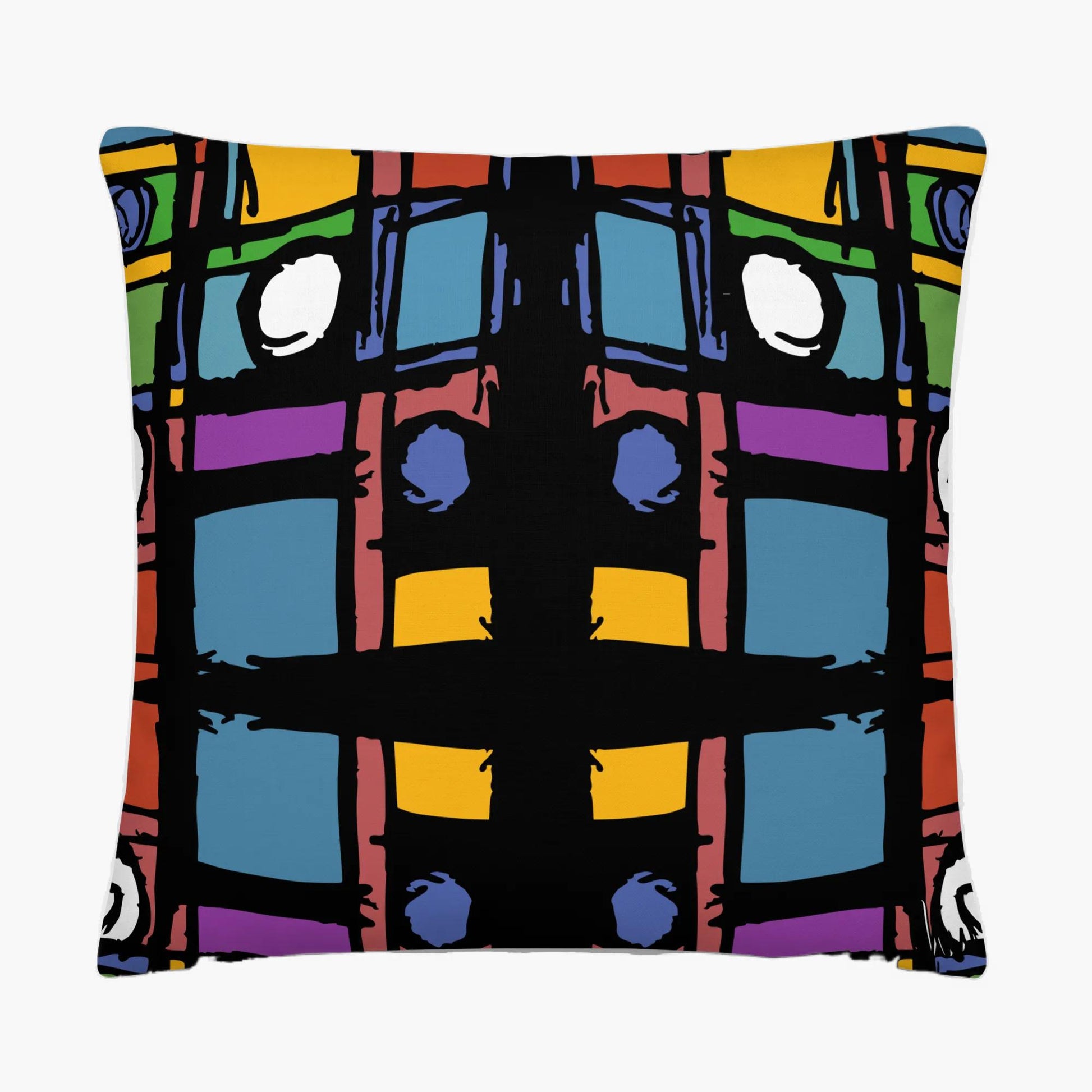 Decorative pillow with colorful abstract design on a white background