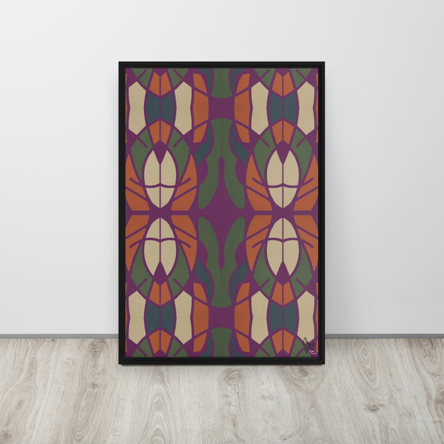 Framed abstract art print with geometric pattern on a white wall - by Northwind Illustrations