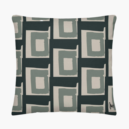 Decorative pillow with geometric square pattern on a white background by Northwind Illustrations